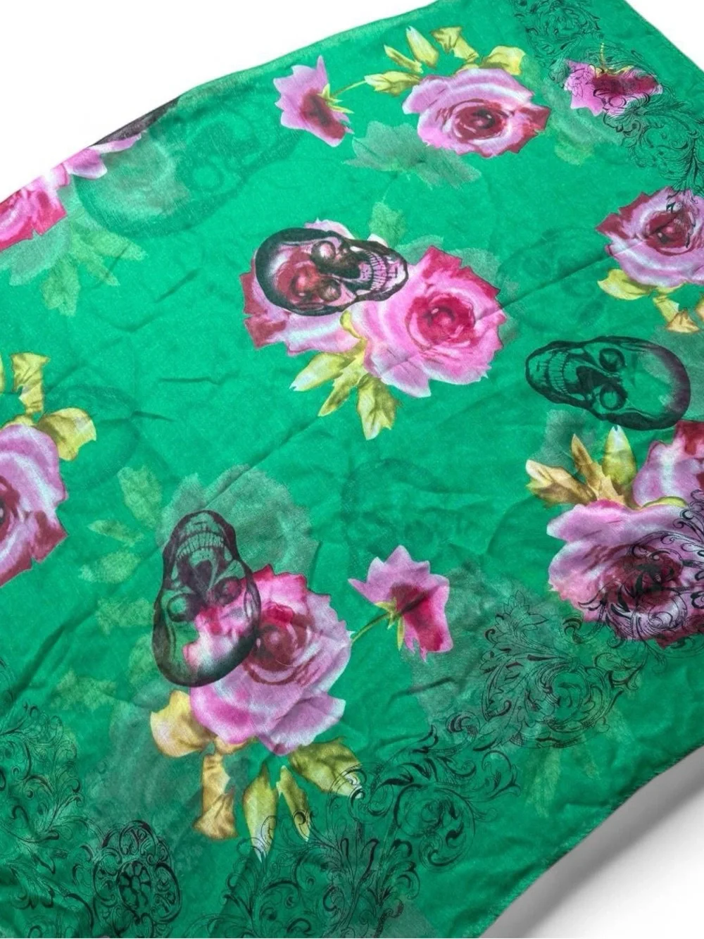 Green Skull Rose Gothic Oversized Scarf Wrap Shawl 44x66